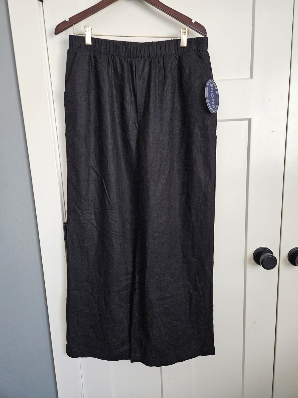NWT Scoop Black Linen Blend Wide Leg Pull On Pants Size L